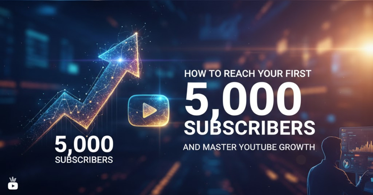 How to reach my first 5k followers on YouTube - banner image for YouTube growth guide